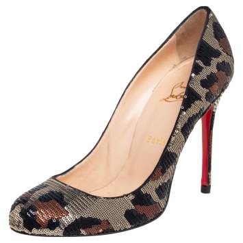 Pre Owned Christian Louboutin Tri-Color Leopard Print Sequins Fifi Pumps Size 40