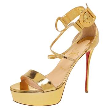 Pre Owned Christian Louboutin Gold Leather Choca Specchio Sandals Size 39