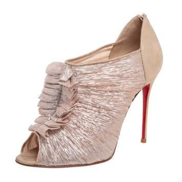 Pre Owned Christian Louboutin Gold Suede And Lamé Fabric Canon Booties Size 40