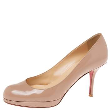 Pre Owned Christian Louboutin Beige Patent Leather New Simple Pumps Size 37.5
