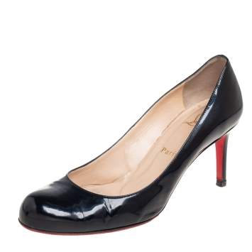 Pre Owned Christian Louboutin Black Patent Leather Simple Pumps Size 38