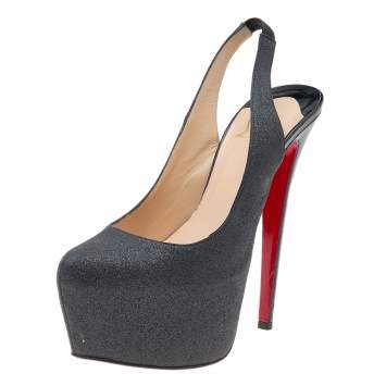 Christian Louboutin Dark Grey Glitter Slingback Platform Sandals Size 39