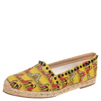 Pre Owned Christian Louboutin Multicolor Canvas Ares Spiked Flat Espadrilles Size 39