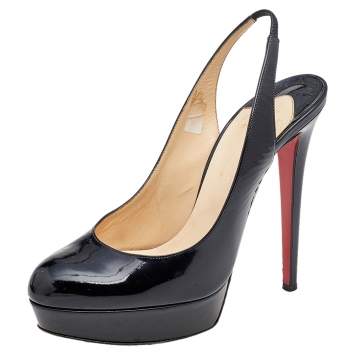 Pre Owned Christian Louboutin Black Patent Leather Bianca 140 Platform Slingback Sandals Size 41
