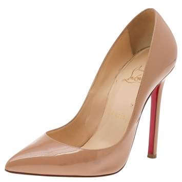 Pre Owned Christian Louboutin Beige Patent Leather Pigalle Pumps Size 37.5