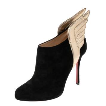 Pre Owned Christian Louboutin Black Leather and Suede Ankle Boots Size 38.5
