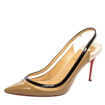 Pre Owned Christian Louboutin Tricolor PVC And Patent Leather Paulina Pointed Toe Slingback Sandals Size 38