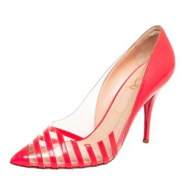 Pre Owned Christian Louboutin Neon Pink Patent Leather and PVC Pivichic Pumps Size 39
