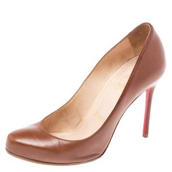 Pre Owned Christian Louboutin Brown Leather Elisa Pumps Size 35.5