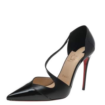 Pre Owned Christian Louboutin Black Patent Leather Jumping Cross Strap Pumps Size 38