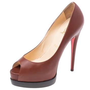 Pre Owned Christian Louboutin Brown Leather Palais Royal Pumps Size 40.5