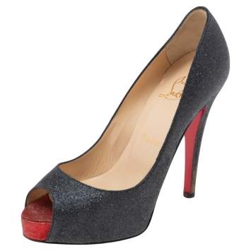 Pre Owned Christian Louboutin Black Glitter Very Prive Pumps Size 36