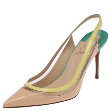 Pre Owned Christian Louboutin Tricolor PVC And Patent Leather Paulina Pointed Toe Slingback Sandals Size 38