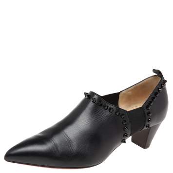 Pre Owned Christian Louboutin Black Leather Vicky Spike Booties Size 38.5