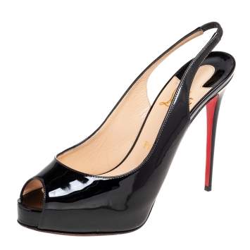 Pre Owned Christian Louboutin Black Patent Leather Private Number Slingback Sandals Size 38