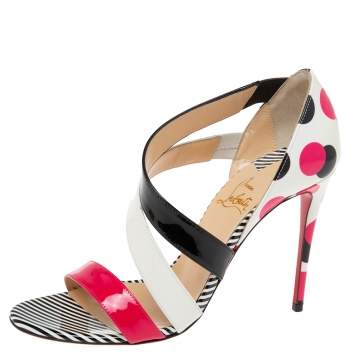 Pre Owned Christian Louboutin Tri-Color Patent Leather World Copine Sandals Size 38