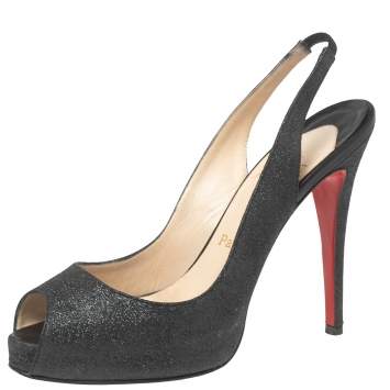 Pre Owned Christian Louboutin Black Glitter No Prive Sandals Size 37.5