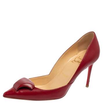 Pre Owned Christian Louboutin Burgundy Leather Pointed-Toe Pumps Size 36.5