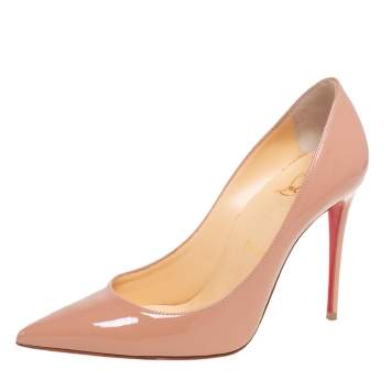 Pre Owned Christian Louboutin Nude Patent Leather Kate Pumps Size 36.5