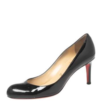 Pre Owned Christian Louboutin Black Patent Leather Simple Pumps Size 37