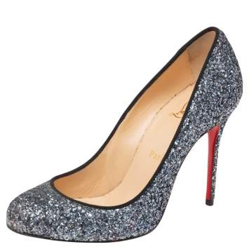 Pre Owned Christian Louboutin Silver Glitter Fifi Pumps Size 37.5