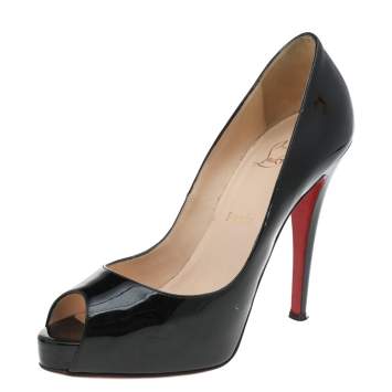 Pre Owned Christian Louboutin Black Patent Leather Very Prive Peep Toe Platform Pumps Size 38