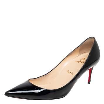 Pre Owned Christian Louboutin Black Patent Leather Decollete 554 Pumps Size 38.5