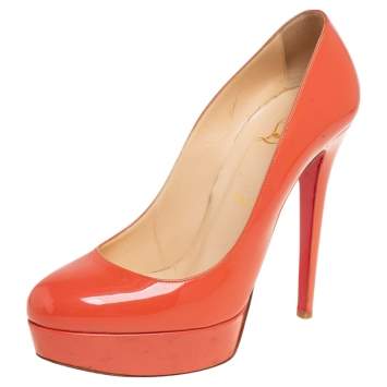 Pre Owned Christian Louboutin Coral Patent Leather Bianca Platform Pumps Size 39 