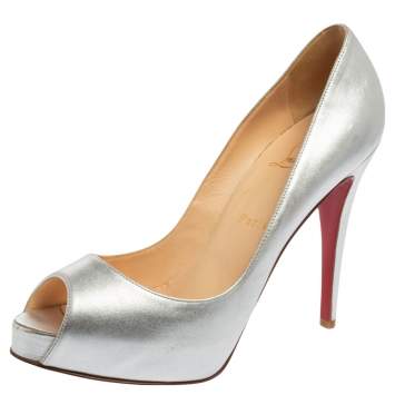 Pre Owned Christian Louboutin Silver Leather Very Prive Pumps Size 39.5