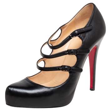 Pre Owned Christian Louboutin Black Leather Lillian Strappy Pumps Size 38