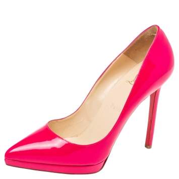 Pre Owned Christian Louboutin Hot Pink Patent Leather Pigalle Plato Pumps Size 39.5 