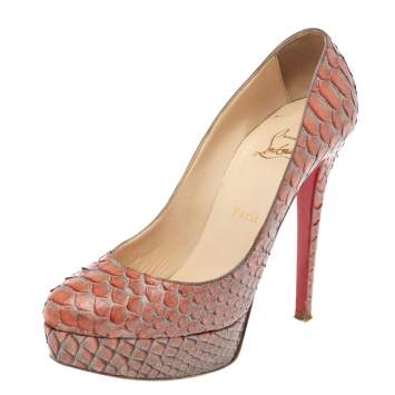 Pre Owned Christian Louboutin Orange/Brown Python Leather Bianca Pumps Size 38.5