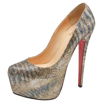 Pre Owned Christian Louboutin Multicolor Glitter Daffodile Platform Pumps Size 38