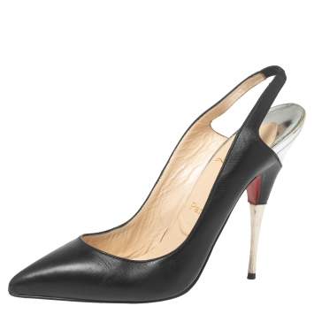 Pre Owned Christian Louboutin Black Leather Twistochat Slingback Pumps Size 39