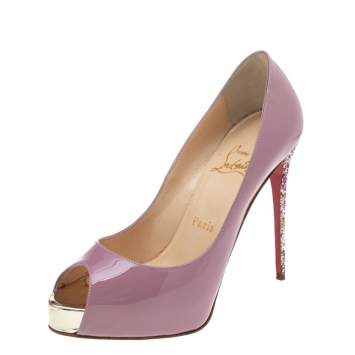 Pre Owned Christian Louboutin Pink Patent Leather New Very Prive Glitter Heel Platform Pumps Size 36