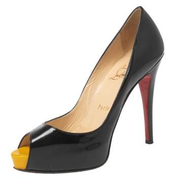 Pre Owned Christian Louboutin Black Patent Leather Very Prive  Pumps Size 37