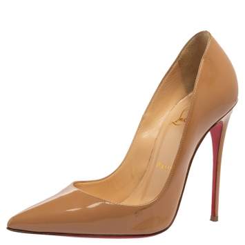 Pre Owned Christian Louboutin Beige Patent Leather So Kate Pumps Size 36 