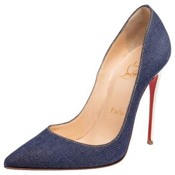 Pre Owned Christian Louboutin Navy Blue Denim So Kate Pumps Size 35.5