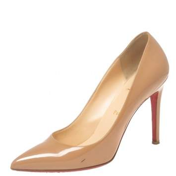 Pre Owned Christian Louboutin Beige Patent Leather Pigalle Pumps Size 39.5