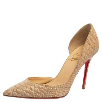 Pre Owned Christian Louboutin Beige Python Embossed Cork Leather Iriza Pumps Size 37