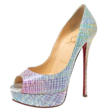 Pre Owned Christian Louboutin Multicolor Laminated Suede Lady Peep Toe Platform Pumps Size 36