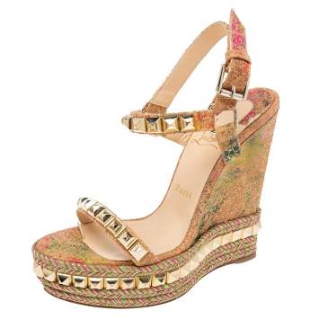 Pre Owned Christian Louboutin Multicolor Nubuck Leather Studded  Cataclou Espadrille  Sandals Size 37 