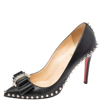 Pre Owned Christian Louboutin Black Leather Lucifer  Spike Pumps Size 39.5