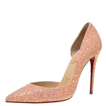 Pre Owned Christian Louboutin Peach Pink Glitter Iriza Pumps Size 40