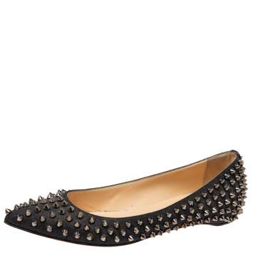 مملوكة مسبقًا Christian Louboutin Black Canvas Pigalle Spike Ballet Flats Size 37