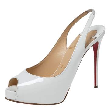 Pre Owned Christian Louboutin White Patent Leather Very Prive Sandals Size 37.5