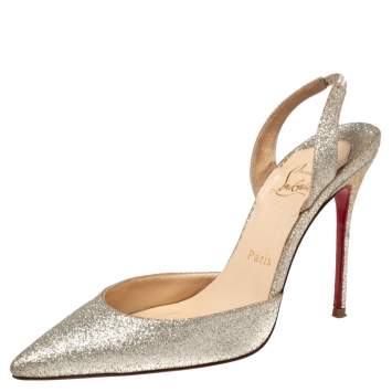 Pre Owned Christian Louboutin Gold Glitter Ever Slingback Pumps Size 37