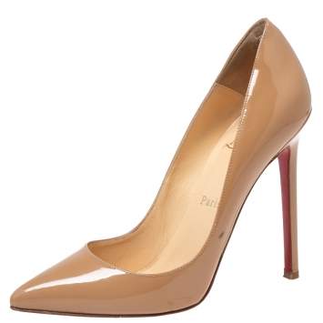 Pre Owned Christian Louboutin Beige Patent Leather Pigalle Pumps Size 36