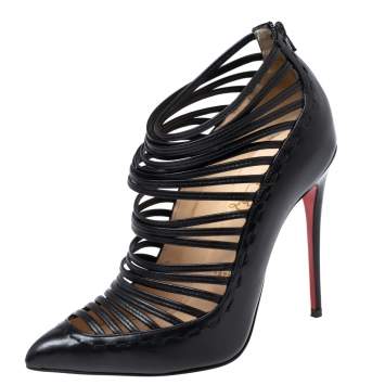 Pre Owned Christian Louboutin Black Leather Gortik Ankle Booties Size 36