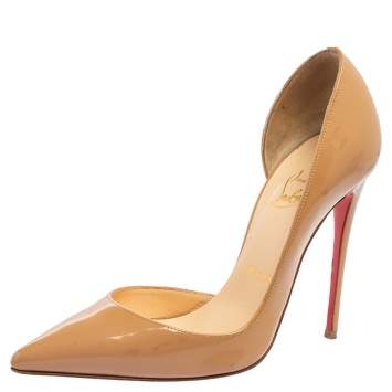 Pre Owned Christian Louboutin Beige Patent Leather Iriza Pumps Size 36